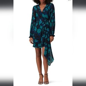 Badgley Mischka Blue Floral Printed Wrap Dress Size 4